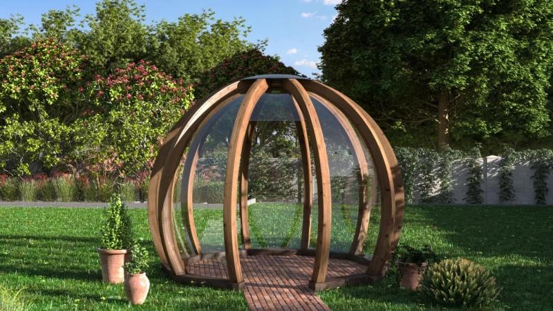 Сферическая деревянная беседка «Жемчужина» из гнутой лиственницы